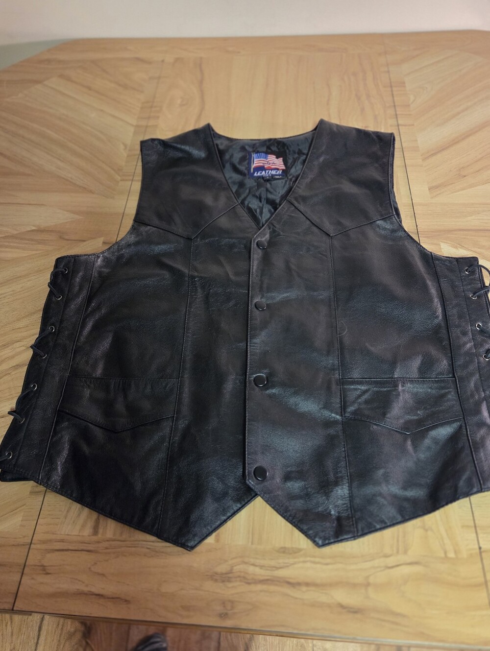 American Flag Leather Black Men's Vest